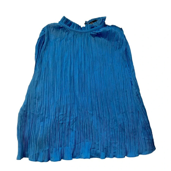 Zara Pleated Sleeveless Shirt Ruffle Neck Keyhole Tie Back Too Size Medium New - Picture 4 of 11